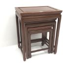 Chinese rosewood nest of three tables, W51cm, H64cm, D38cm