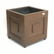 20th century Georgian design mahogany square planter, zinc lined, W38cm, D38cm, H39cm