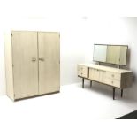 Mid 20th century 'Maple' light wood laminate bedroom suite - double wardrobe (W120cm, H156cm, D56cm)