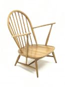 Ercol ash and beech spindle back easy chair, turned supports, W69cm