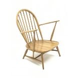 Ercol ash and beech spindle back easy chair, turned supports, W69cm