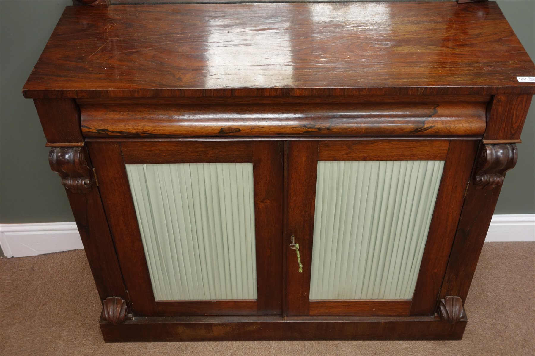 19th century rosewood Chiffonier raised mirror back, single frieze drawer above two doors with pleat - Image 2 of 3