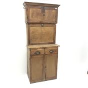 1920s Quicksey kitchen cabinet, two cupboards above fall front enclosing fitted interior, two drawer