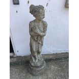 Composite stone figure of classical style woman on plinth, H136cm