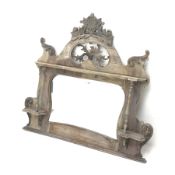 Early 20th century vintage painted overmantle mirror, shell carved and pierced cresting rail, single