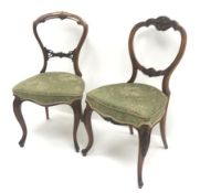 Two Victorian walnut bedroom chairs, shaped and carved cresting rail, upholstered seat, W46cm