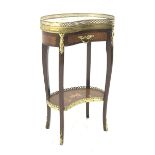Mid to late 20th century French style kidney shaped side table, marble top with gilt metal gallery,
