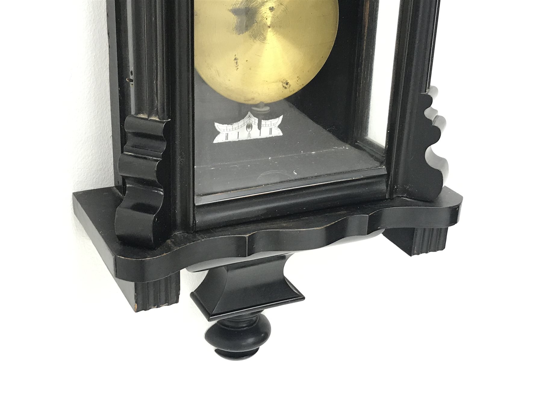 Early 20th century Vienna type regulator wall clock in ebonised case, circular Roman enamel dial wit - Image 3 of 5