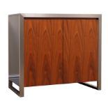 Dwell Furniture Nova walnut and black gloss cabinet, two doors enclosing four adjustable shelves ca