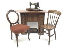Late 19th century walnut cased 'Singer' sewing machine (W87cm, H79cm, D45cm), 20th century farmhous