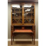 19th century mahogany secretaire bookcase, projecting cornice with figured and satinwood inlaid frie