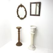 Classical style porcelain jardiniere (H96cm) a pine jardiniere stand and two mirrors