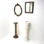 Classical style porcelain jardiniere (H96cm) a pine jardiniere stand and two mirrors