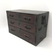 19th century stained oak and pine campagne chest, fitted with wrought iron handles, W84cm, D40cm, H5