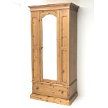 Solid pine single wardrobe with mirrored door, W99cm, H206cm, D59cm