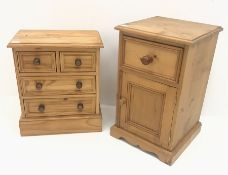 Solid pine bedside cabinet, single drawer above cupboard door, plinth base (W41cm, H67cm, D41cm) an