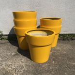 Set six large yellow tapering poly stackable plant pots, D50cm, H49cm