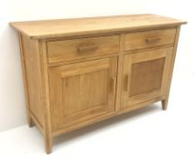 Light oak sideboard/dresser, two drawers above two cupboards, stile end supports, W125cm, H80cm, D4