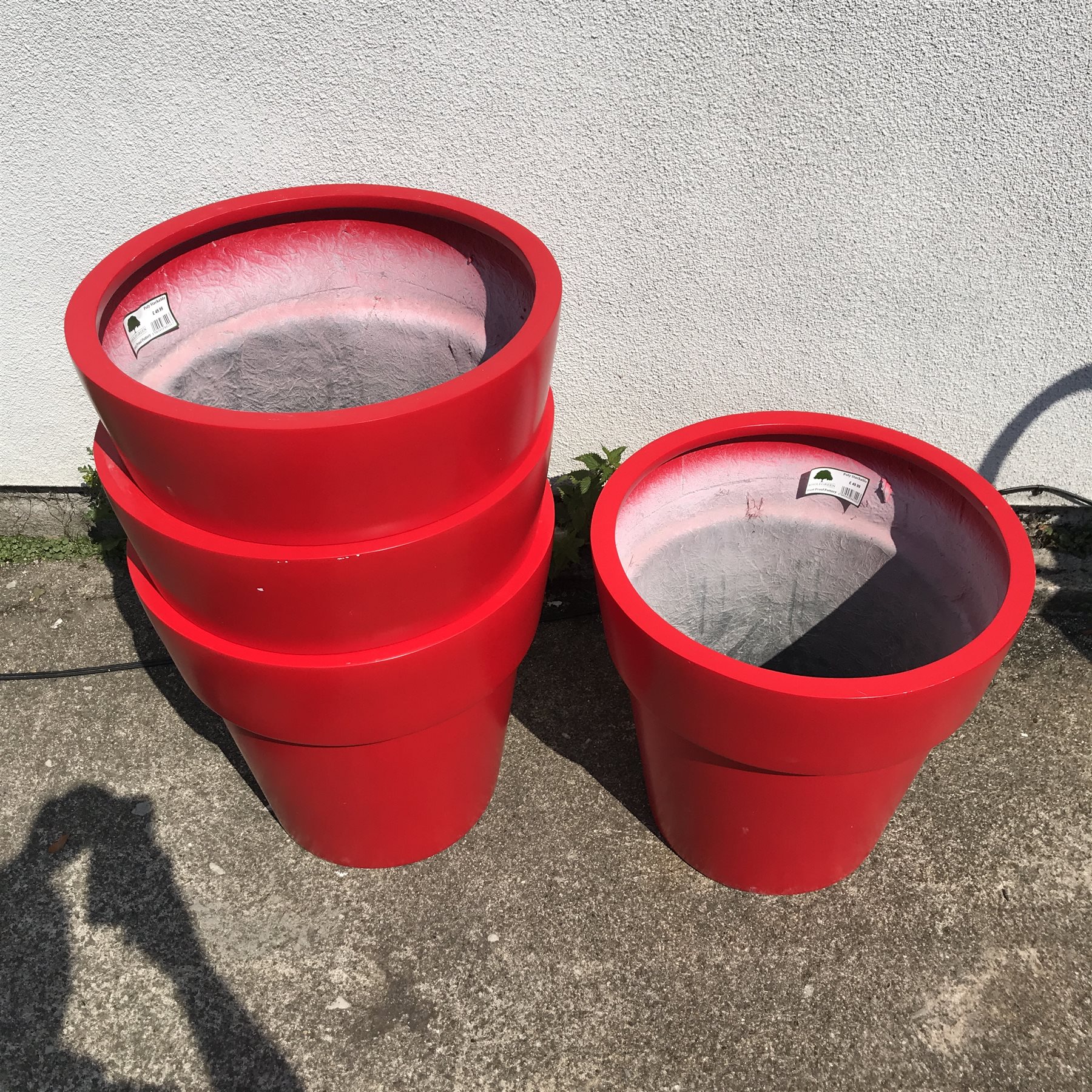 Set four large red tapering poly stackable plant pots, D50cm, H49cm - Image 2 of 2