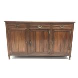 Edwardian walnut sideboard, three drawers above three cupboards with panelled doors, W153cm, H91cm,