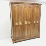 Barker & Stonehouse mango wood triple wardrobe, projecting cornice, three doors enclosing hanging ra