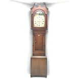 Early 19th century oak and mahogany longcase clock, the hood with swan neck pediment, trunk door fl