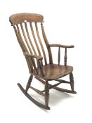 Victorian beech farmhouse rocking chair, W64cm