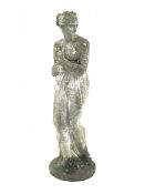 Weathered composite stone garden statue of a classical semi-nude women, H119cm