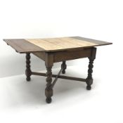 Early 20th century oak barley twist drawer leaf dining table, W88cm, D88cm, H89cm