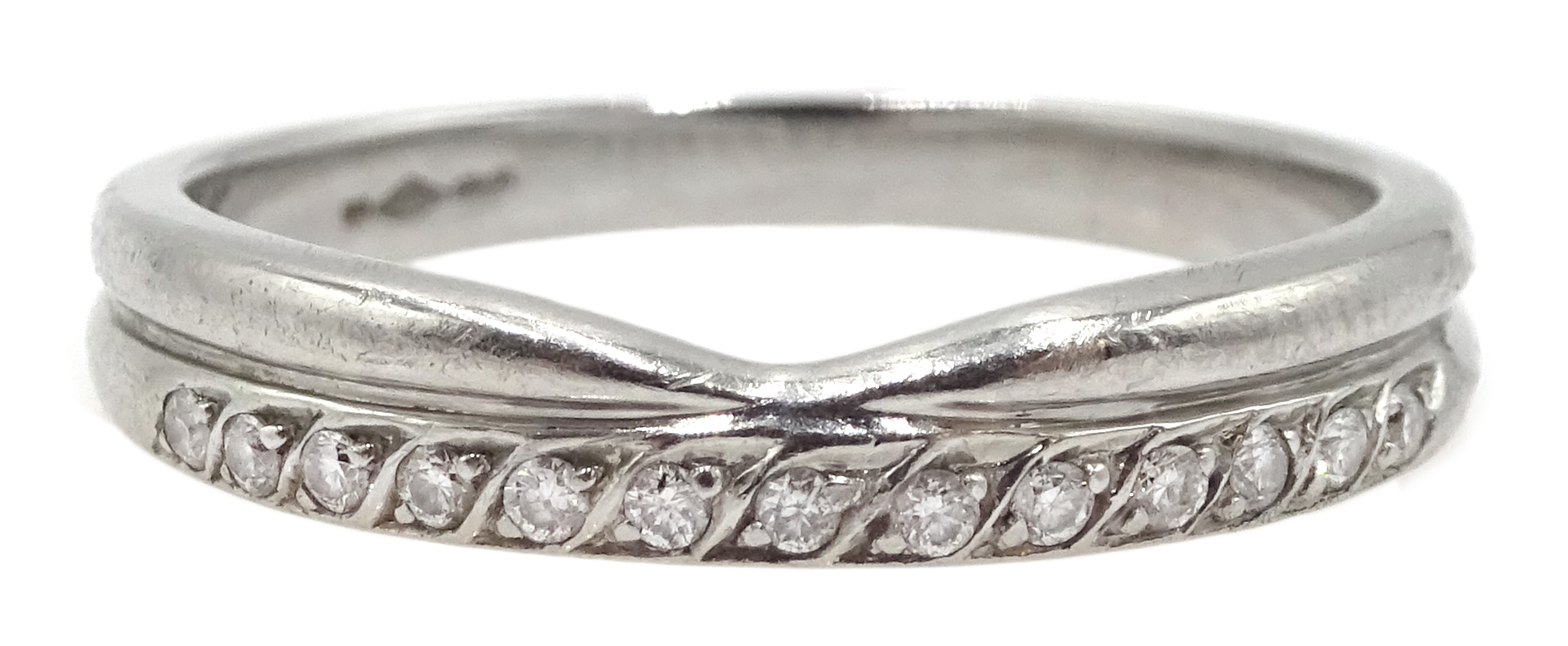 Platinum brilliant cut diamond half eternity ring, hallmarked