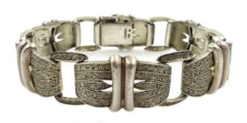 Thedore Fahrner Art Deco silver filigree design link bracelet, stamped TF 925 Fahrner