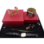 Dunhill gold-plated quartz wristwatch with date aperture, Salvatore Ferragamo bangle's and necklace,