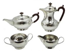Silver four piece tea by Hukin & Heath Ltd, Birmingham 1928, approx 36.5oz
