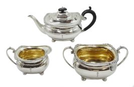 Silver three piece tea set, engraved crest by Harrison Brothers & Howson, Sheffield 1927, also with