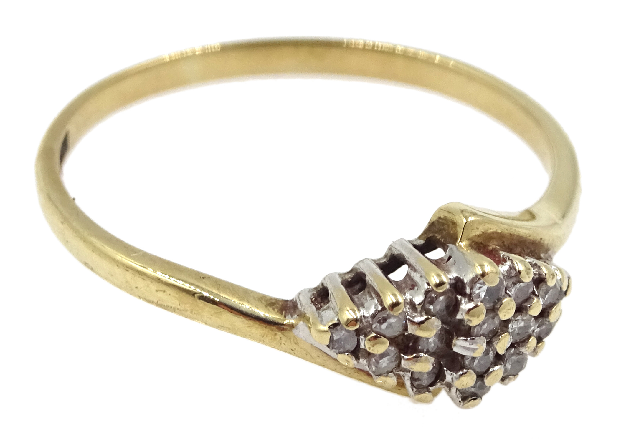 9ct gold diamond marquise shaped cluster ring, hallmarked - Image 2 of 3