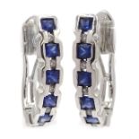 Pair of 14ct white gold sapphire hoop earrings, stamped 585 [image code: 5mc]