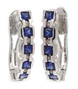 Pair of 14ct white gold sapphire hoop earrings, stamped 585 [image code: 5mc]