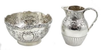 German silver bowl, embossed swag and foliate decoration by Simon Rosenau, with import marks for Joh