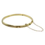 9ct gold bangle, engraved decoration, hallmarked, approx 5.5gm