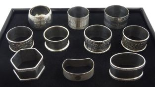 Ten silver napkin rings, including Lanson Ltd, John Rose, E J Trevitt & Sons, E Silver & Co and Will