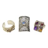 Paula Bolton silver Jupiter ring hallmarked, silver citrine, amethyst and garnet ring and a moonston