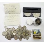 Coins including Queen Victoria shilling 1889, various pre 1947 and pre 1920 threepence pieces, Georg