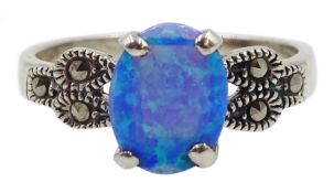 Silver opal and marcasite ring, stamped 925
