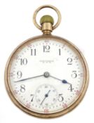 Early 20th century 9ct gold pocket watch by Waltham U.S.A, top wind, movement No.21718518, case by B