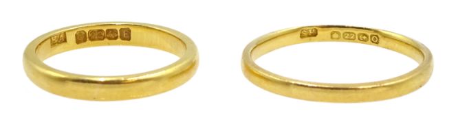 Two 22ct gold wedding bands, both hallmarked, approx 4.5gm