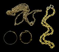 Gold rope twist bracelet, gold Singapore link necklace and heart ring, all 9ct stamped or hallmarked