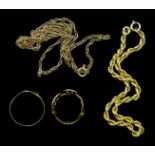 Gold rope twist bracelet, gold Singapore link necklace and heart ring, all 9ct stamped or hallmarked