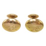 Pair of gold cufflinks with engraved initials, stamped 14K, approx 5.4gm