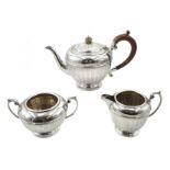 Silver three piece tea service by Barker Brothers Silver Ltd, Birmingham 1937, approx 24oz