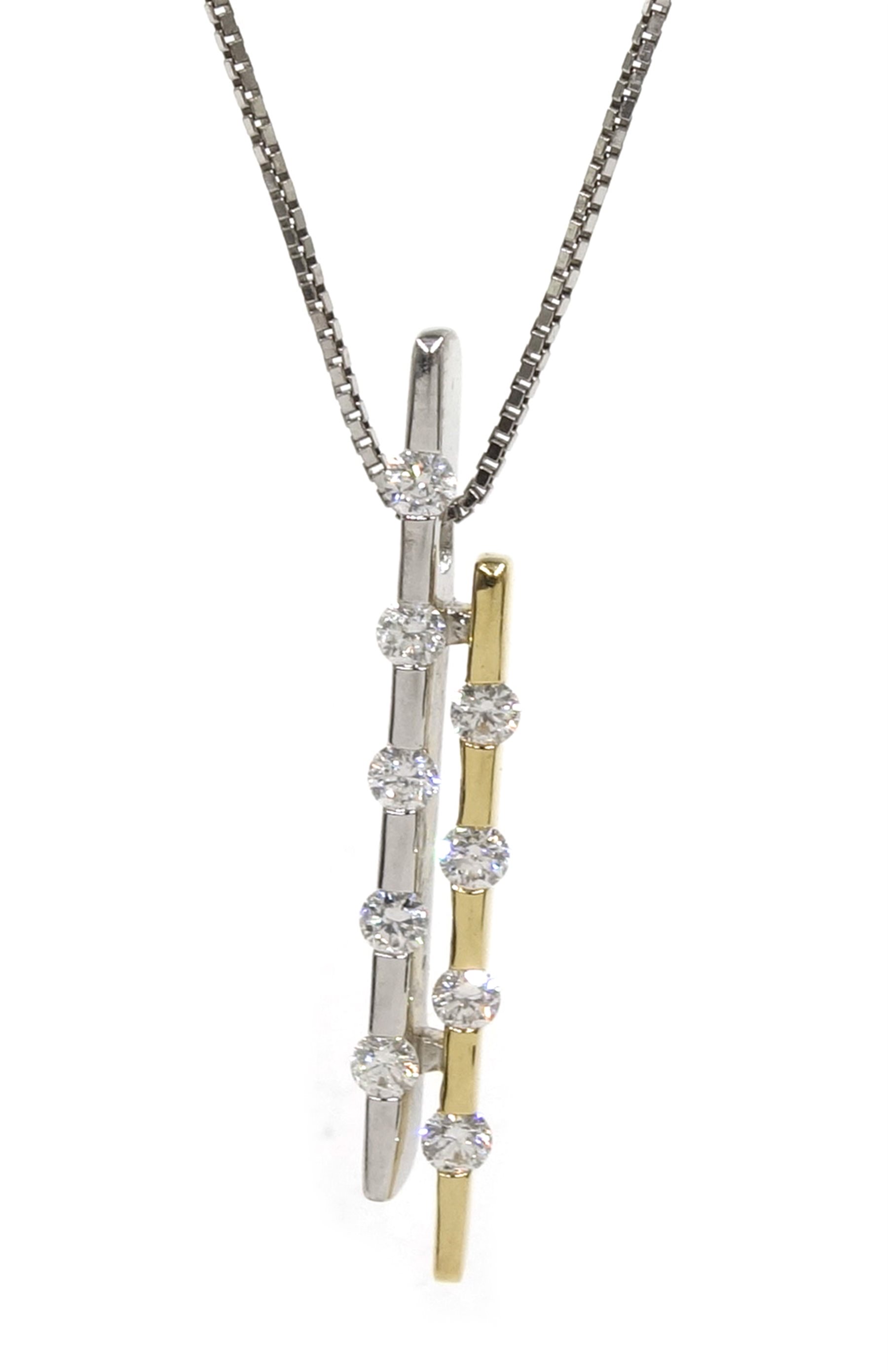 18ct yellow and white gold two row diamond pendant on 18ct gold necklace, hallmarked - Image 2 of 4